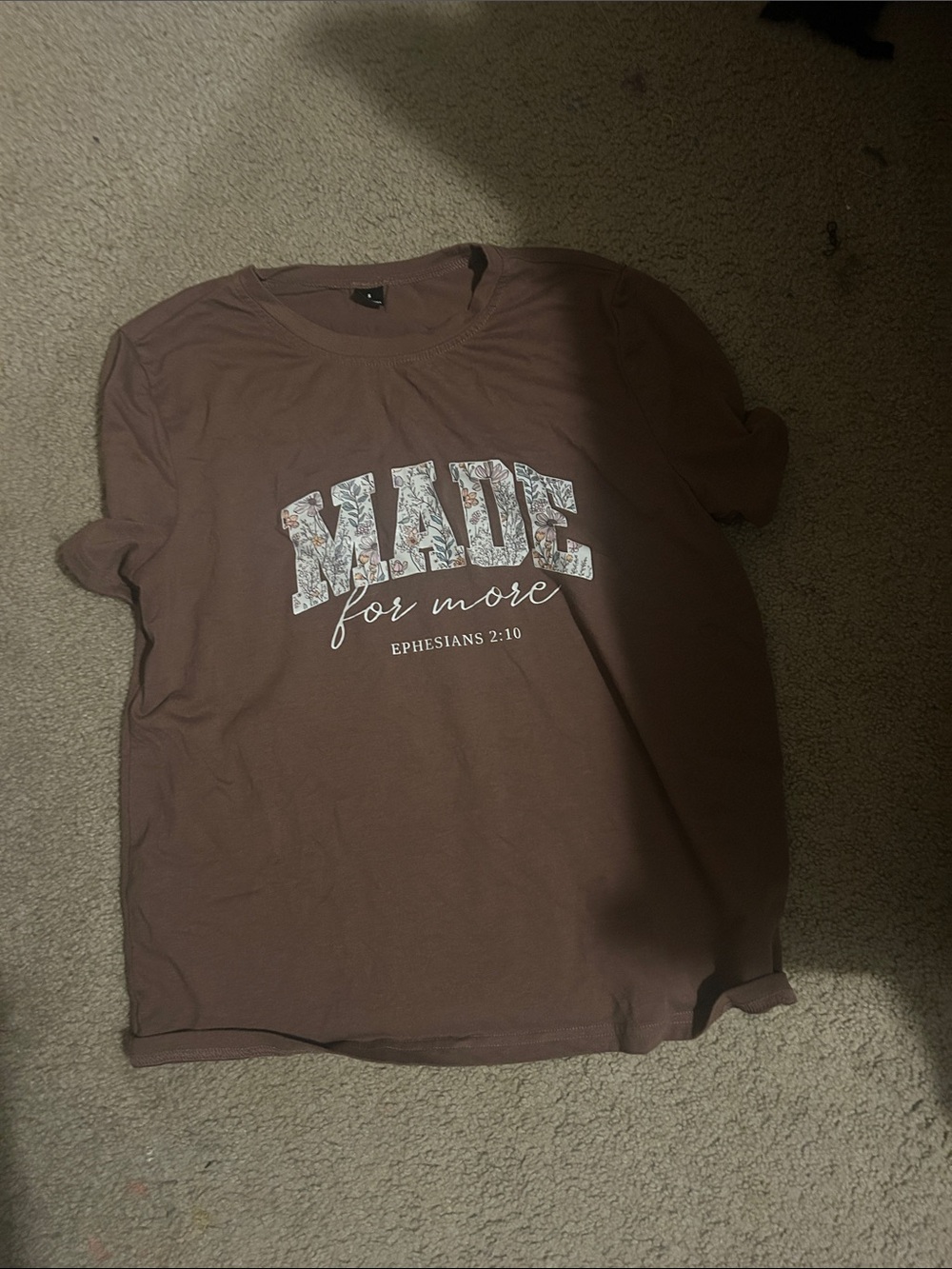 SHEIN Brown "MADE for more" Graphic Short Sleeve Tee